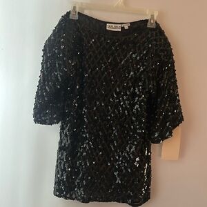 Black sparkle 80’s shoulder pads top size large woman